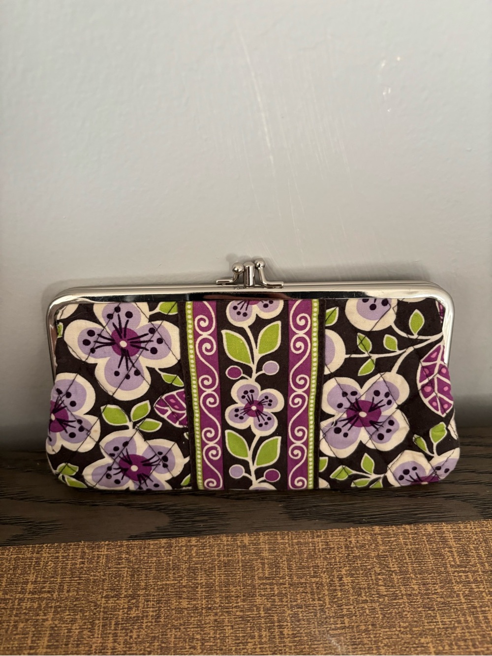 Vera Bradley Floral Kiss-Lock Clutch in Purple, Green & Brown